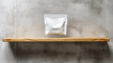 Blank White Pouch Mockup on Wooden Shelf
