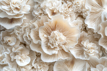 Creamy white flower-like fungi cluster.