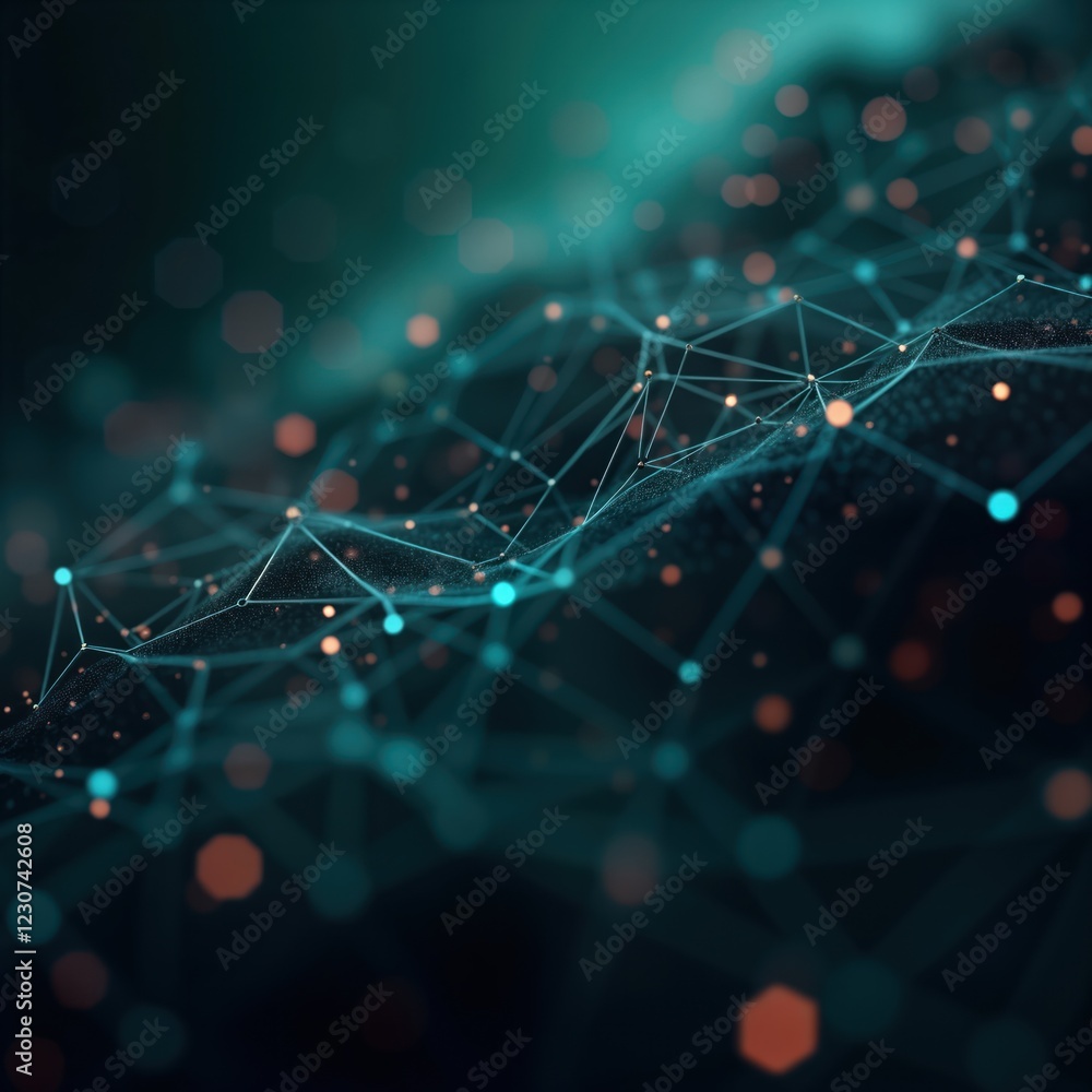 Poster abstract polygonal space design. dark background shows interconnected dots, lines. futuristic networ
