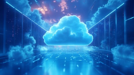 Obraz premium Futuristic Blue Cloud Computing Data Center