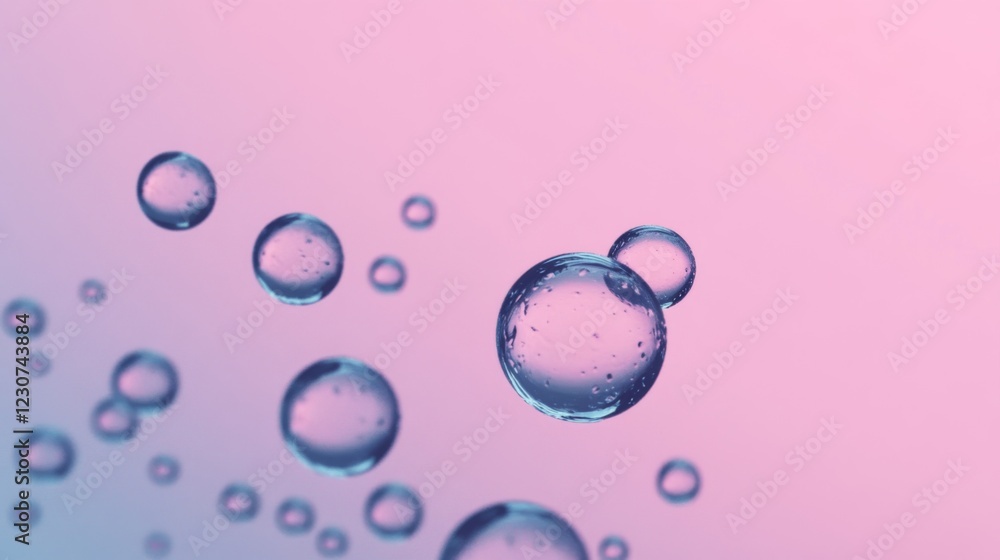 Poster abstract pastel background with floating transparent bubbles.