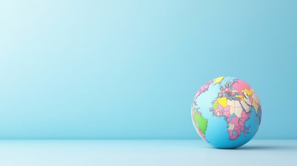 Colorful globe on a light blue background showcasing continents and countries detailed with vibrant colors