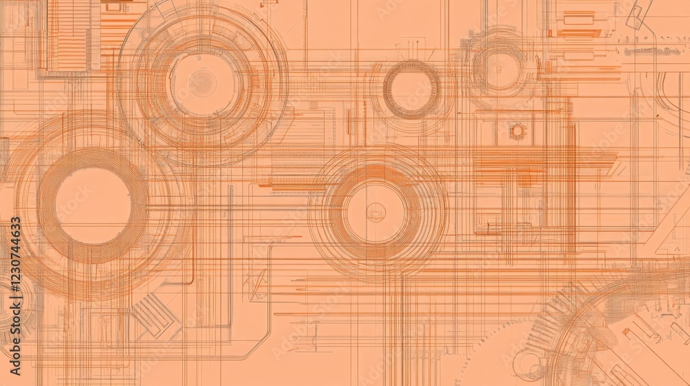 Poster abstract peach orange geometric pattern background with circles and lines.