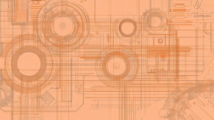 Obraz premium Abstract peach orange geometric pattern background with circles and lines.