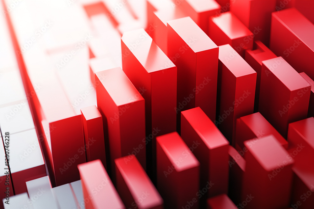 Poster Abstract close-up of red and white 3D geometric bars arranged in a pattern, representing creativity, growth, and dynamic design with a focus on modern art and technology.