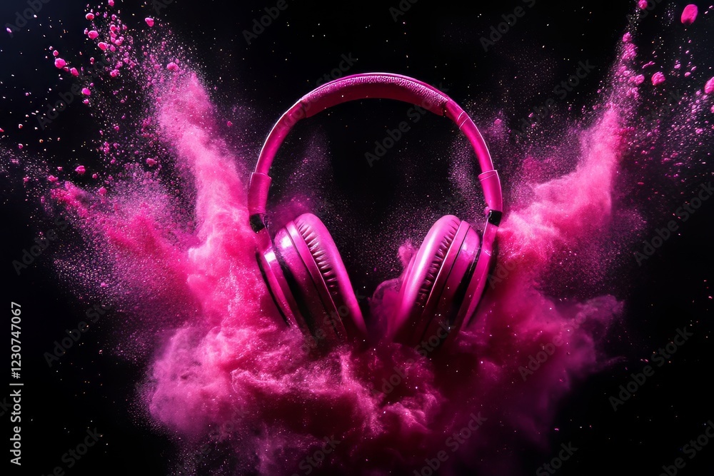 Wall mural headphone combined with vivid color powder. unique music enhanced by festival concepts. crafted usin
