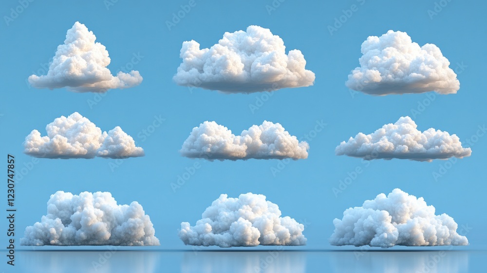 Poster fluffy clouds float in a clear blue sky, displaying various shapes and sizes in daytime light