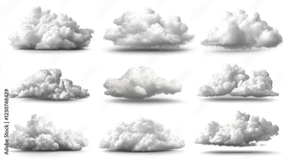 Aufkleber fluffy clouds in various shapes and sizes create a soft, textured composition on a white backdrop