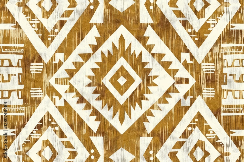Poster abstract geometric pattern in gold and white, featuring diamond and triangle shapes, creating a text