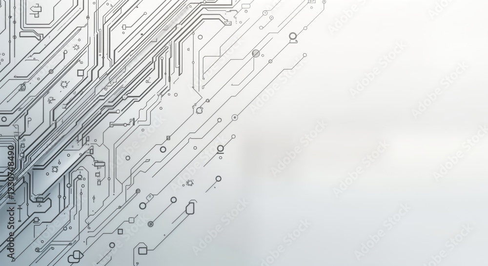 Poster abstract tech graphic design. grey circuit board lines on white background. modern pattern. stylish 
