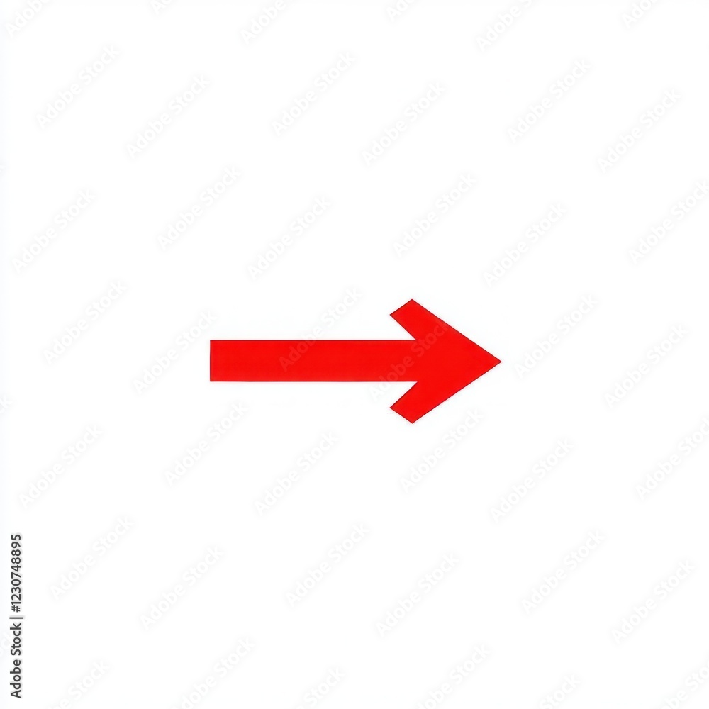 Poster a bold red arrow is oriented to the right against a clean, white background signaling direction or m
