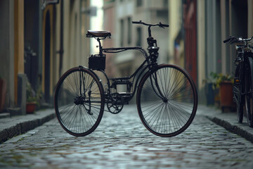 Fototapeta premium Old-fashioned tricycle-style carriage on a narrow European street