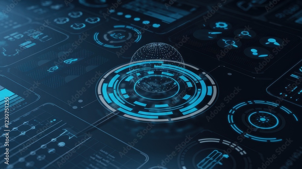 Poster futuristic digital interface: global network visualization