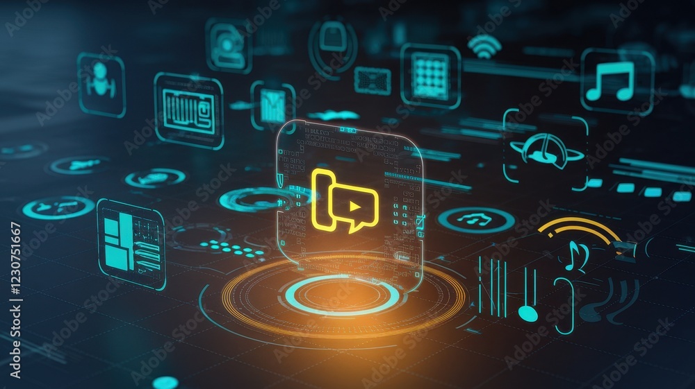 Poster futuristic digital interface: interactive communication and multimedia platform