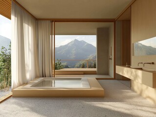 A bathroom with a tub and a shower. The tub is in the middle of the room and the shower is on the right side