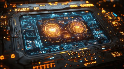 Futuristic technology interface digital space graphic design high-tech environment close-up view innovation