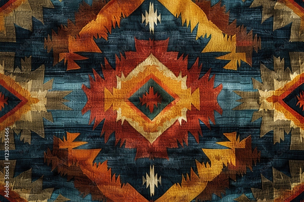 Poster intricate geometric pattern with warm, earthy tones on a textured background.