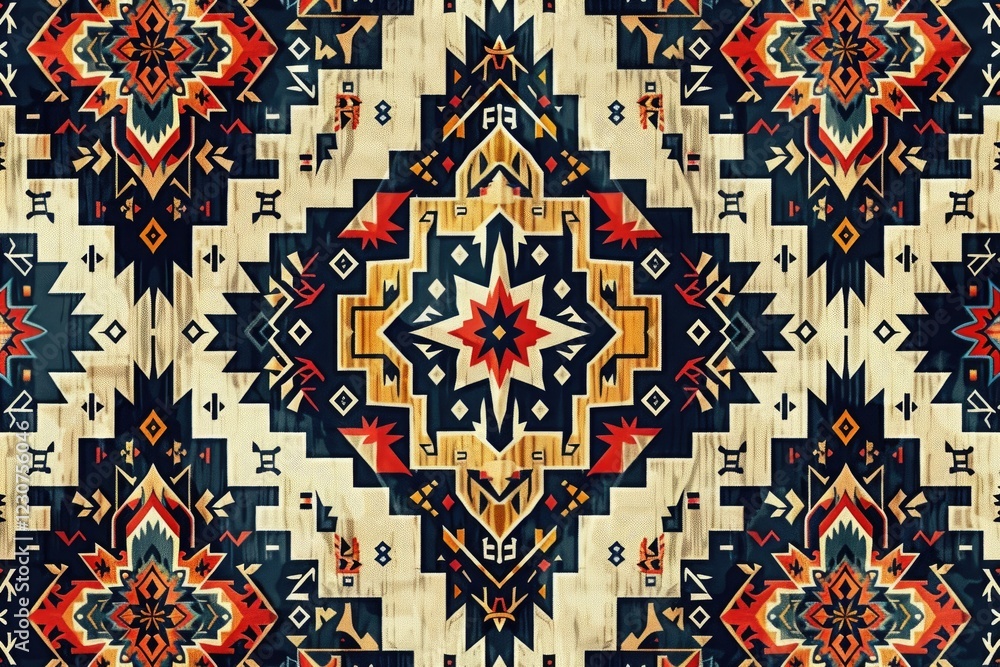 Aufkleber intricate symmetrical design with native american-inspired geometric patterns in warm and cool tones