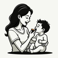 Joyful mother feeding baby with love, nurturing connection