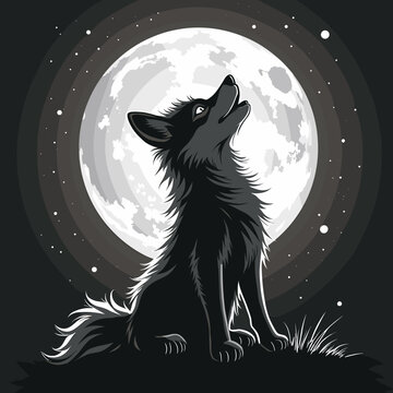 recommend clip art: Howling wolf beneath full moon, nocturnal beauty