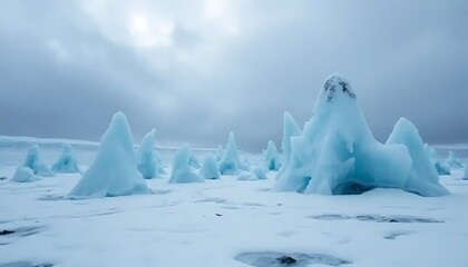Glacial Ice Formations In A Frozen Landscape