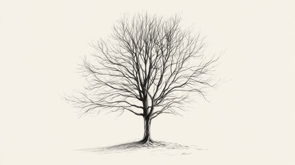 Obraz premium Pen sketch of a bare, winter tree on a light background.