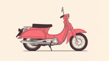 Fototapeta premium Retro pink scooter illustration.