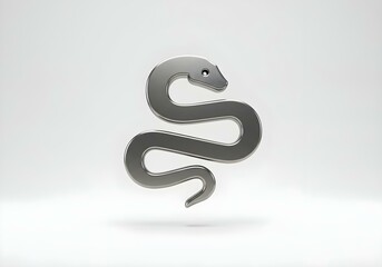 Fototapeta premium 3D floating snake icon with a shimmering silver surface, reflecting light, positioned in a serpentine shape on a white background create with ai