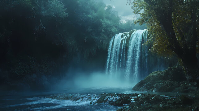 Long exposure image of bigar falls from romania. Enchanted Falls. Illustration