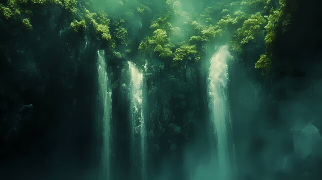 Long exposure image of bigar falls from romania. Enchanted Falls. Illustration