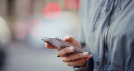 Smartphone, browsing and hands of student, online and checking of email for application results or...