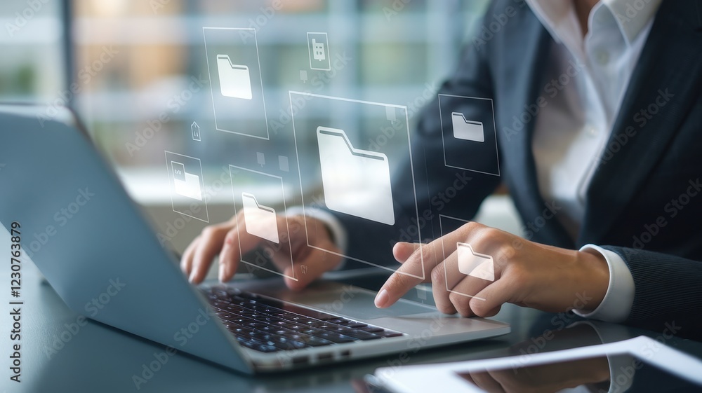 Aufkleber digital data management: efficient file organization on laptop