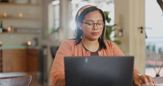 Laptop, remote work and woman with website for client consulting, tech support or customer service help. Agent, feedback and virtual assistant for hotline advice, server or faq for communication