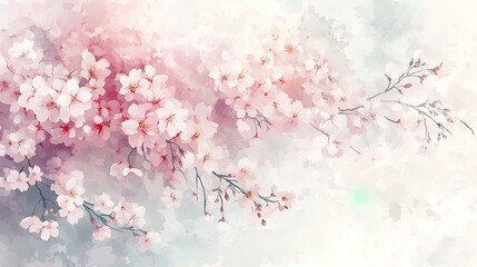Fototapeta premium Cherry blossoms, soft pastel color palette, watercolor style, white background