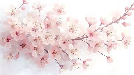 Obraz premium Cherry blossoms, soft pastel color palette, watercolor style, white background