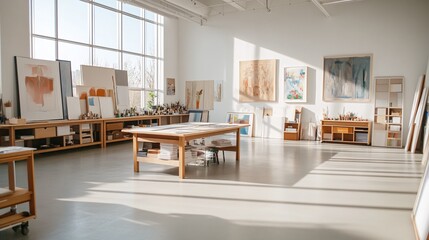 Bright and Spacious Mixed Media Art Studio Filled with Creative Supplies