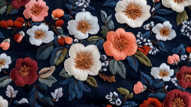 Dynamic floral pattern animation with vibrant blossoms and leaves on dark background