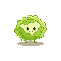  Cartoon cabbage. Cute character vegetable isolated on white background. Flat style. Vector illustration

