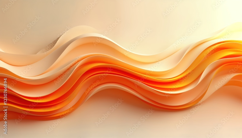 Poster abstract design with dynamic orange waves on soft cream background. fluid curves create sense of mov