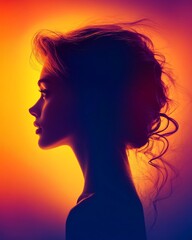 Silhouette of a Woman's Head with Vibrant Backdrop and Elegant Hairstyle