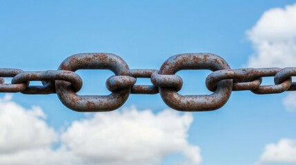 Obraz premium Rusty Metal Chain Links Against a Blue Sky Background