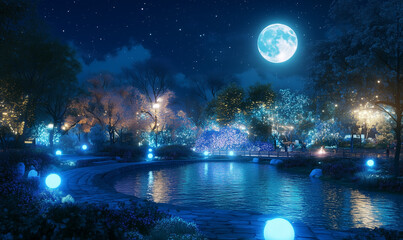 Eco-friendly Solar-Powered Light Display Across a Beautiful Landscape in Stunning Detail