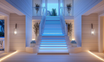 Obraz premium Coastal-Inspired Staircase with Nautical-Style Accents for a Relaxing, Beachy Feel