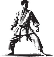 black and white logo with taekwondo and karate people in kimono