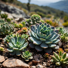 Fototapeta premium succulents on the side of a mountain close up