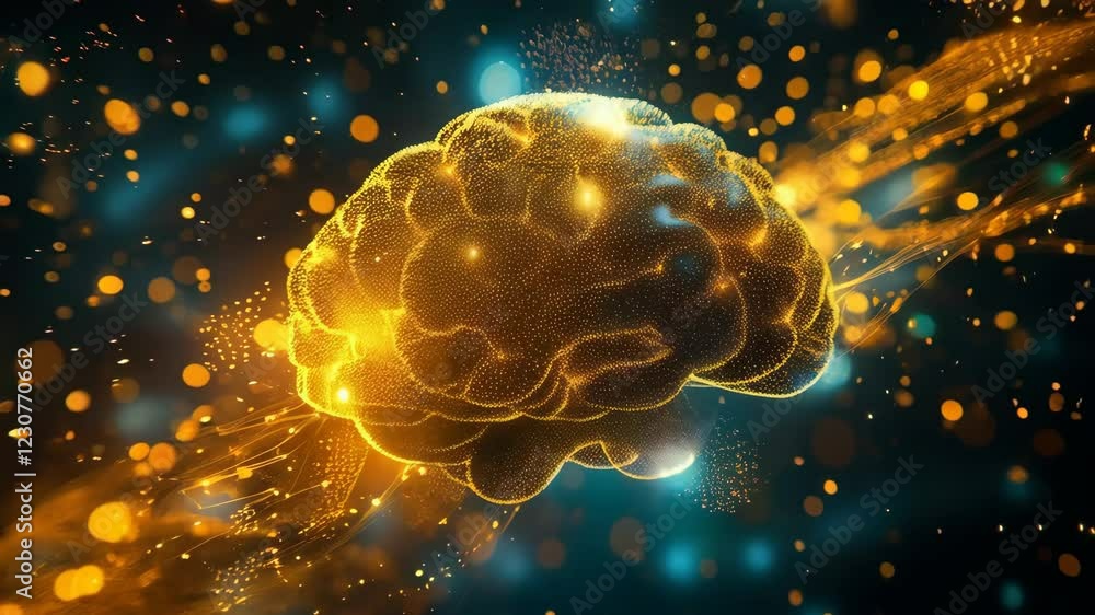 Poster glowing neural brain pulses in energetic abstract digital animation