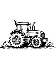  Farm Tractor in Field with Bushes