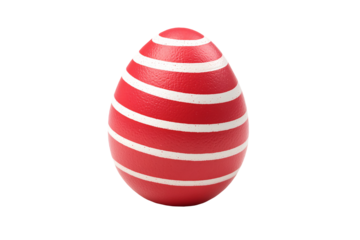 Red Easter egg with white stripes isolated on on white or transparent background