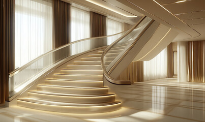 Obraz premium The Chic Staircase Features a Modern Glass Railing with Sleek, Minimalist Design Elements