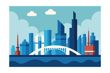 vector illustration of city skyline with blue sky